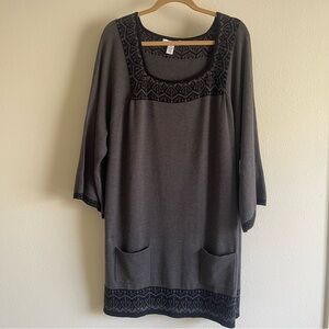 Style & Co. cotton blend Charcoal Tunic sweater pockets wide sleeve size 3X